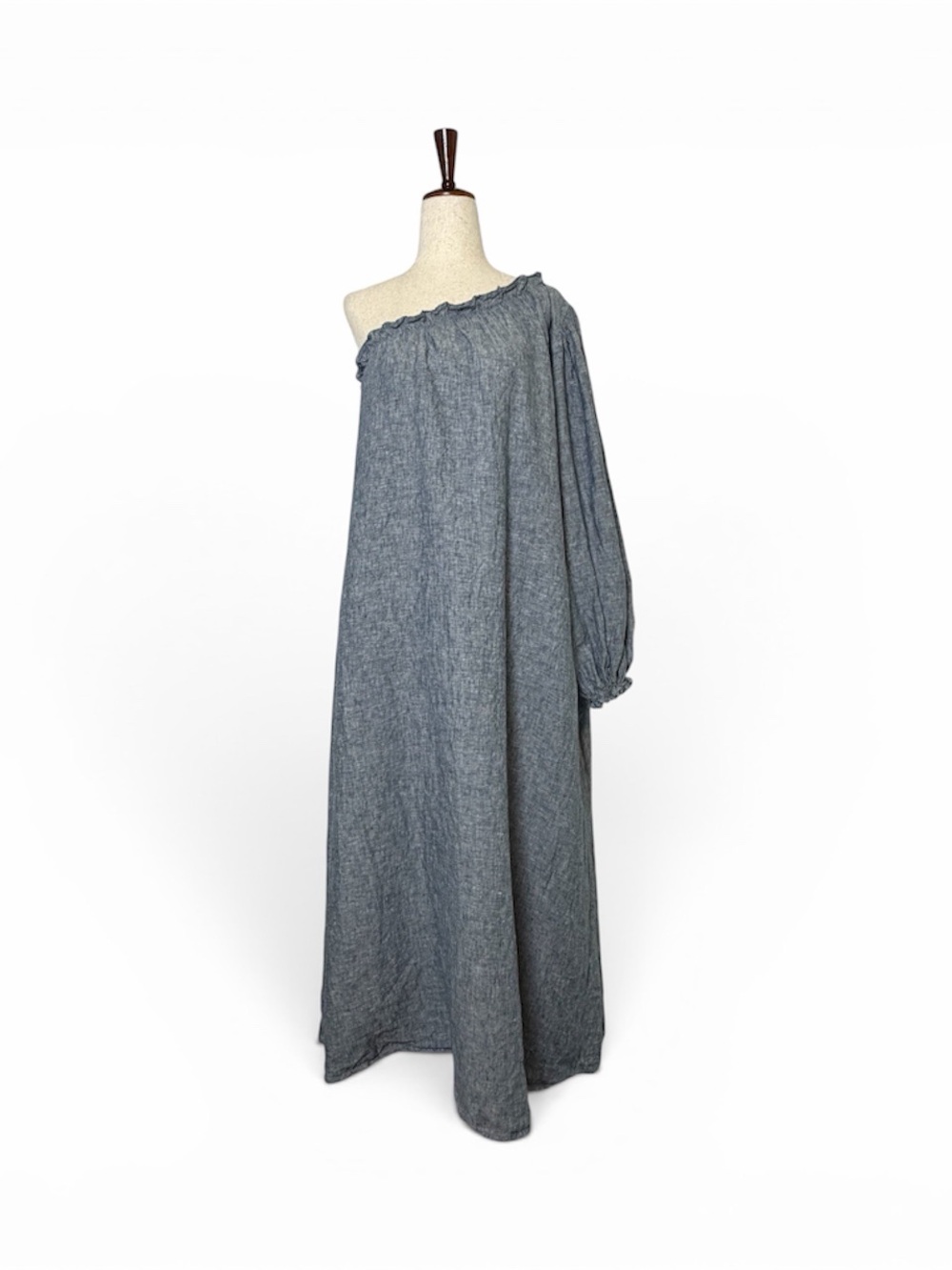 Lake Milly One Shoulder 100% Linen Midi Dress Medium Navy Oversized Pockets - Picture 2 of 12